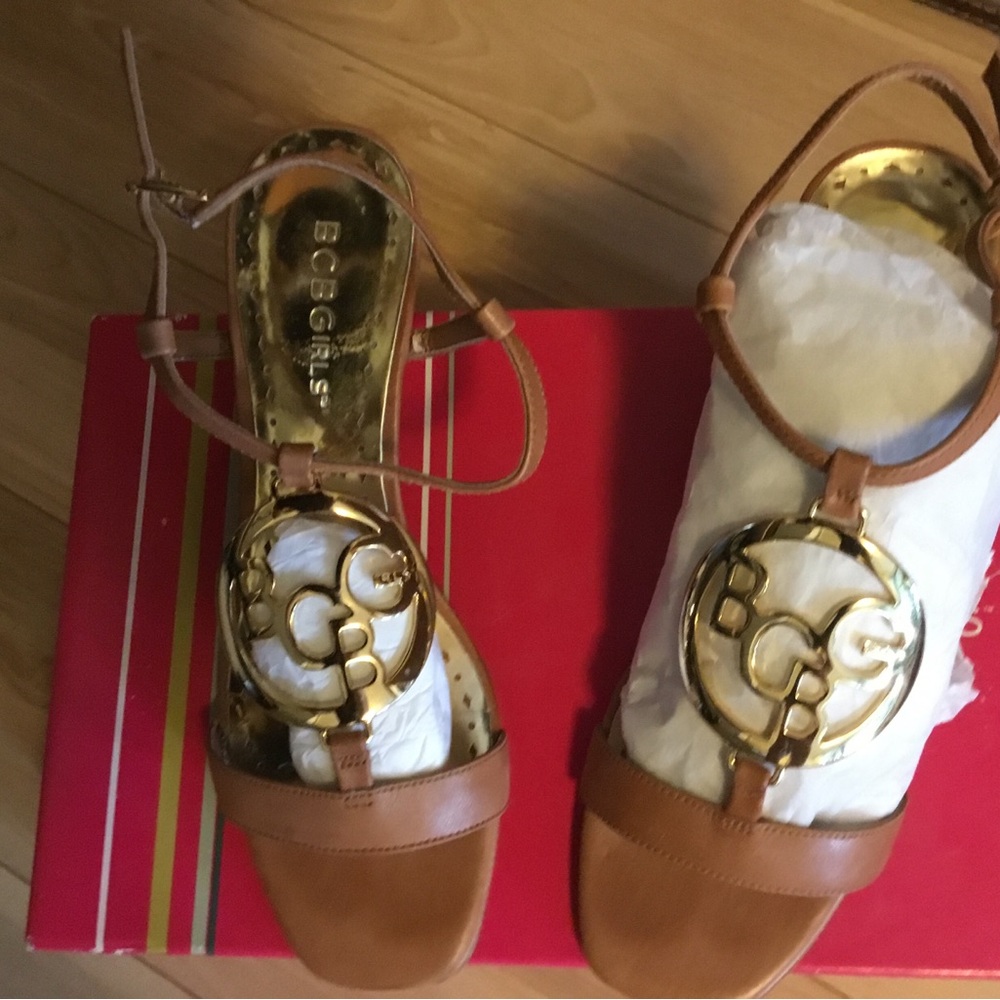 BCBGirls Brown and Gold Sandals with Elegant Design